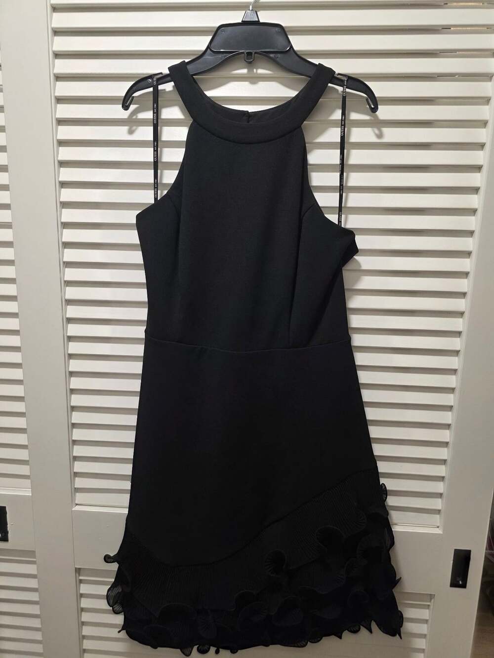 Guess Black Halter Neck Ruffle Hem Cocktail Party Dress Size 10